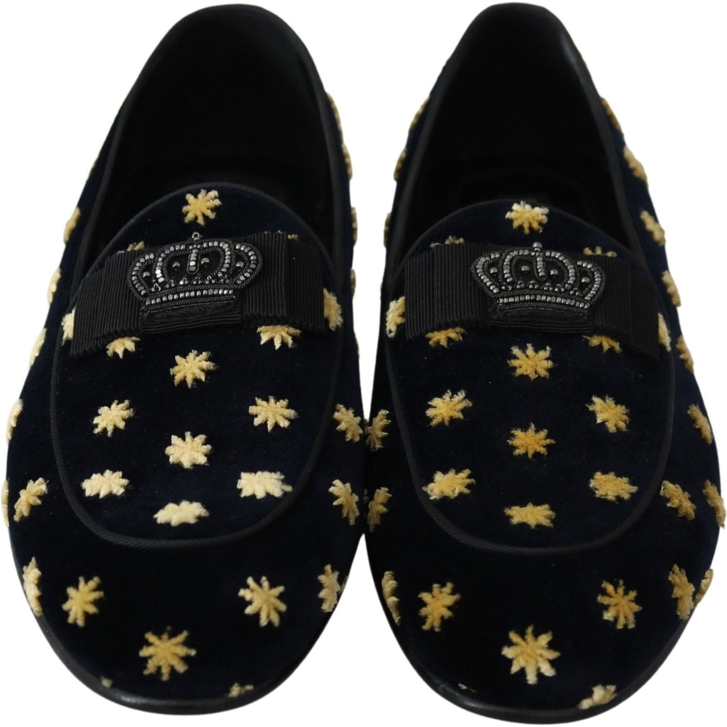 Dolce & Gabbana Blue Velvet Crown Slippers Loafers Shoes