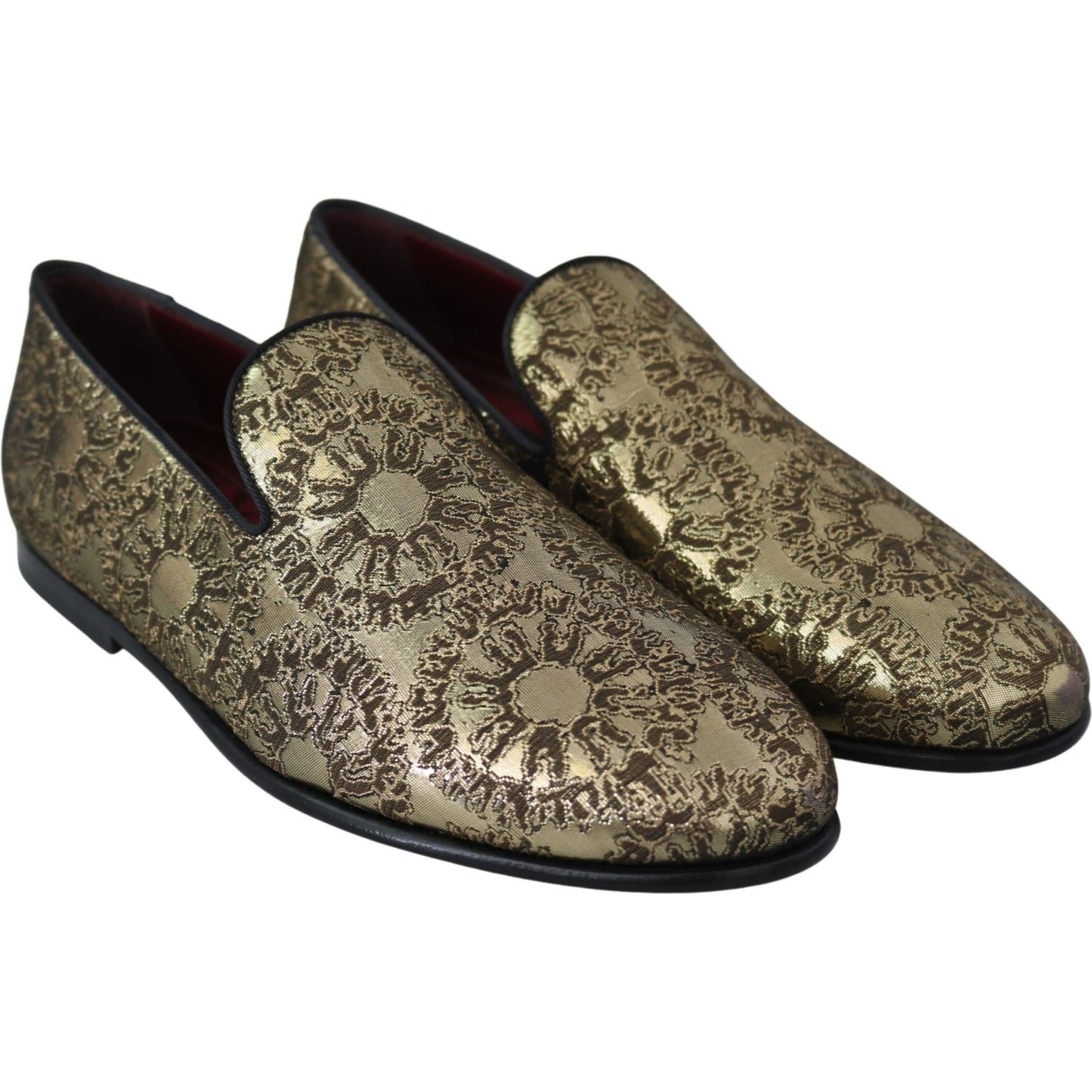 Dolce & Gabbana Gold Jacquard Flats Mens Loafers Shoes MV3488-39