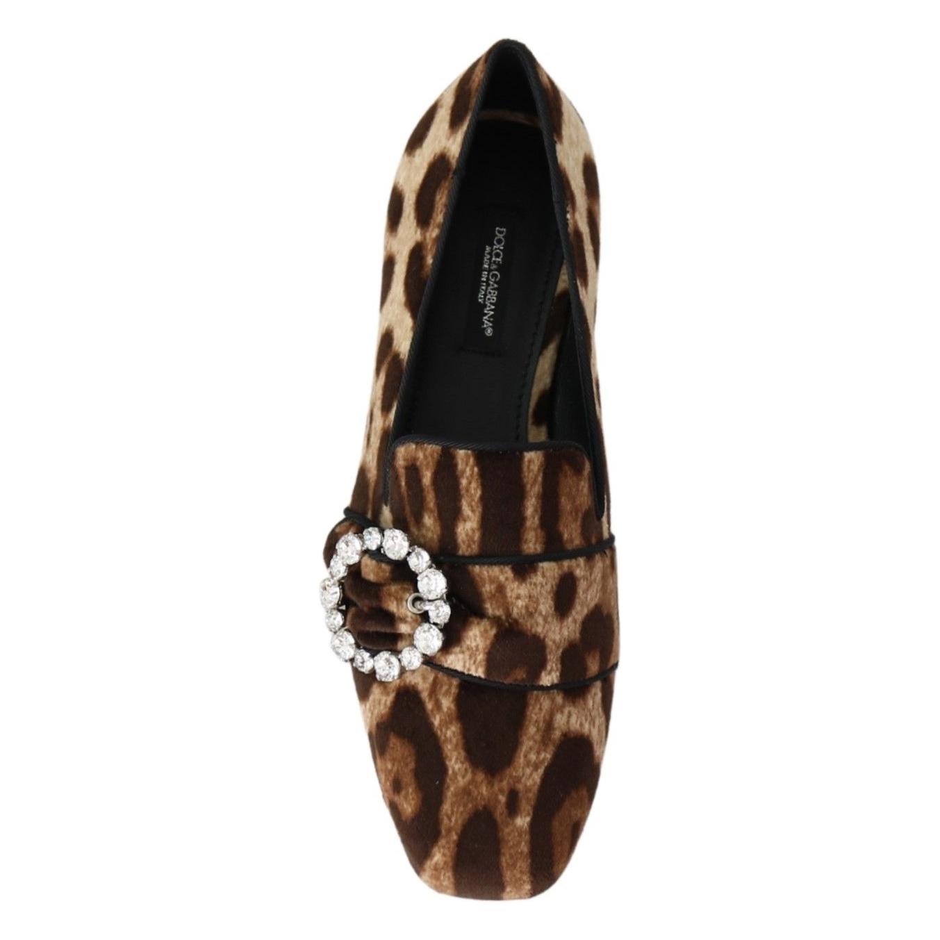 Dolce & Gabbana Brown Leopard Print Crystals Loafers Flats Shoes LA8150-35
