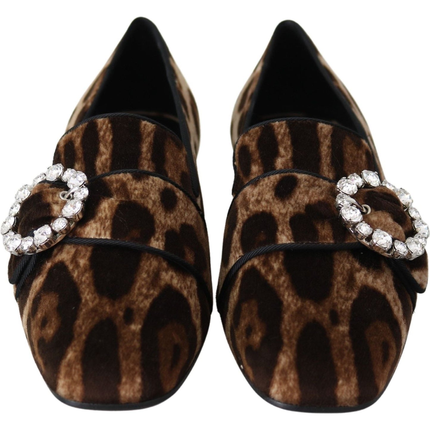 Dolce & Gabbana Brown Leopard Print Crystals Loafers Flats Shoes LA8150-35