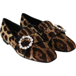 Dolce & Gabbana Brown Leopard Print Crystals Loafers Flats Shoes LA8150-35