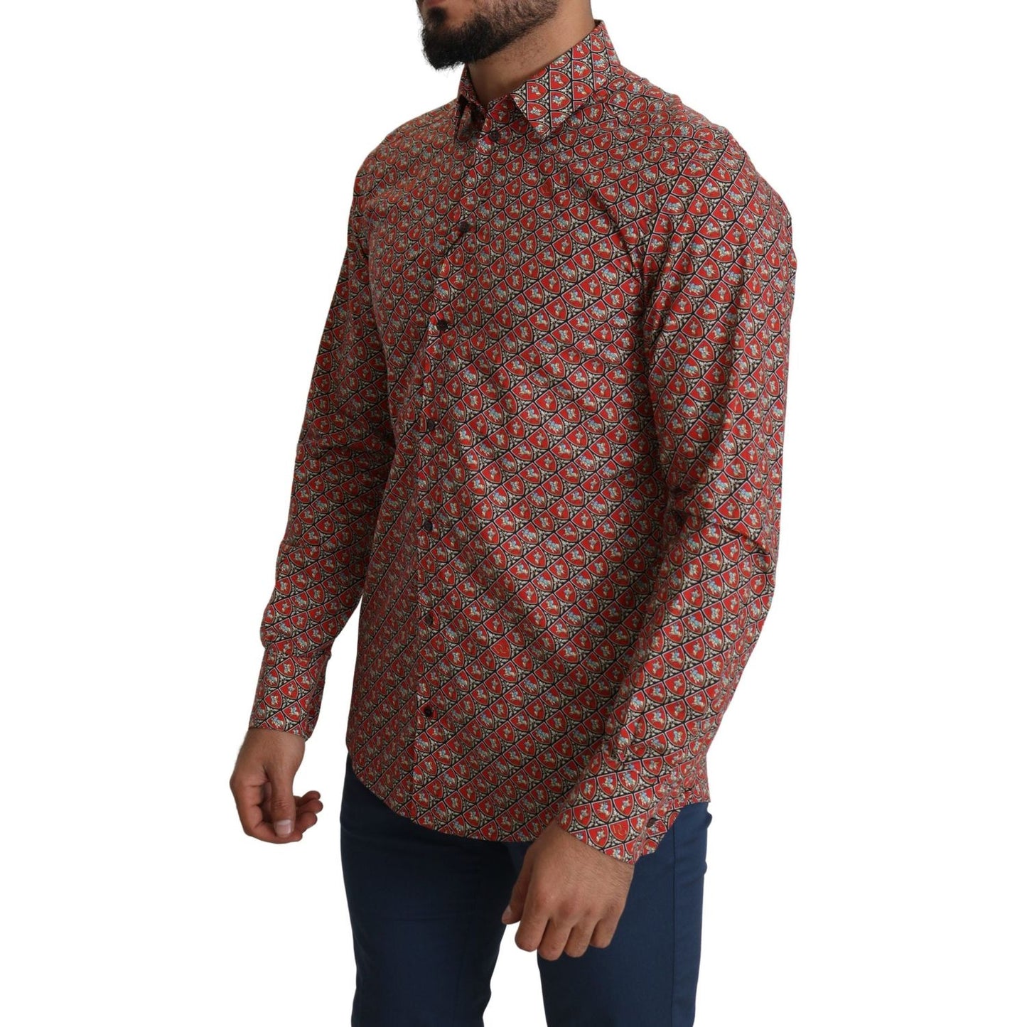 Dolce & Gabbana Red Printed Knight Formal Dress MARTINI Shirt