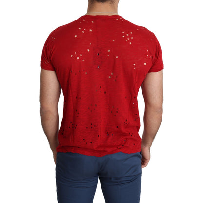 Guess Red Cotton Logo Print Men Casual Top Perforated T-shirt