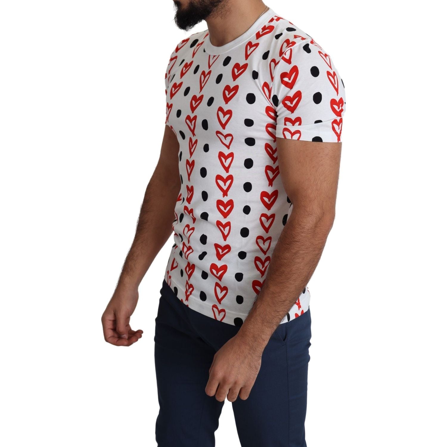 Dolce & Gabbana White Hearts Print  Cotton Men Top T-shirt