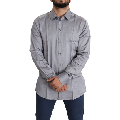 Dolce & Gabbana Gray Cotton Men Formal GOLD Dress Shirt