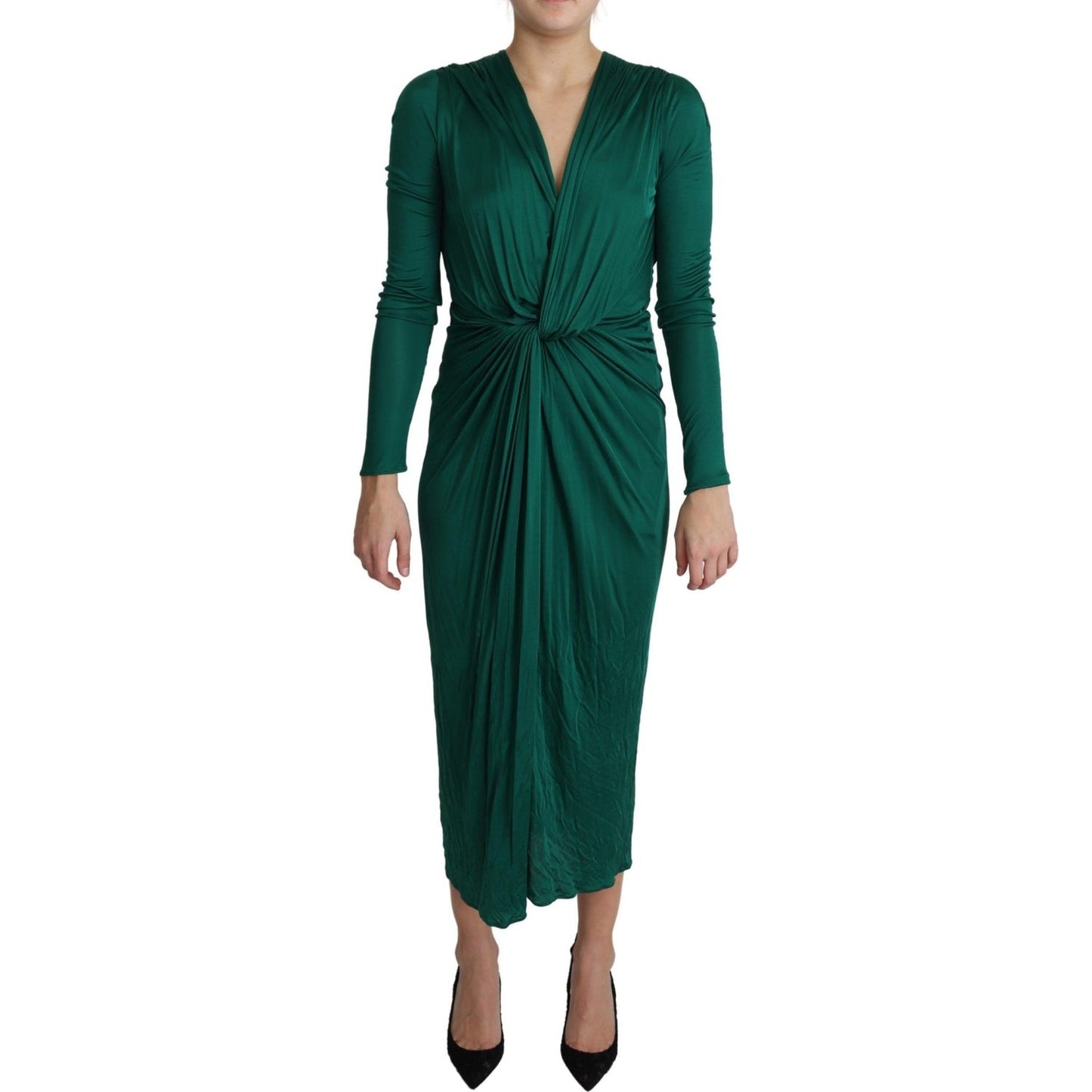 Dolce & Gabbana Green Fitted Silhouette Midi Viscose Dress