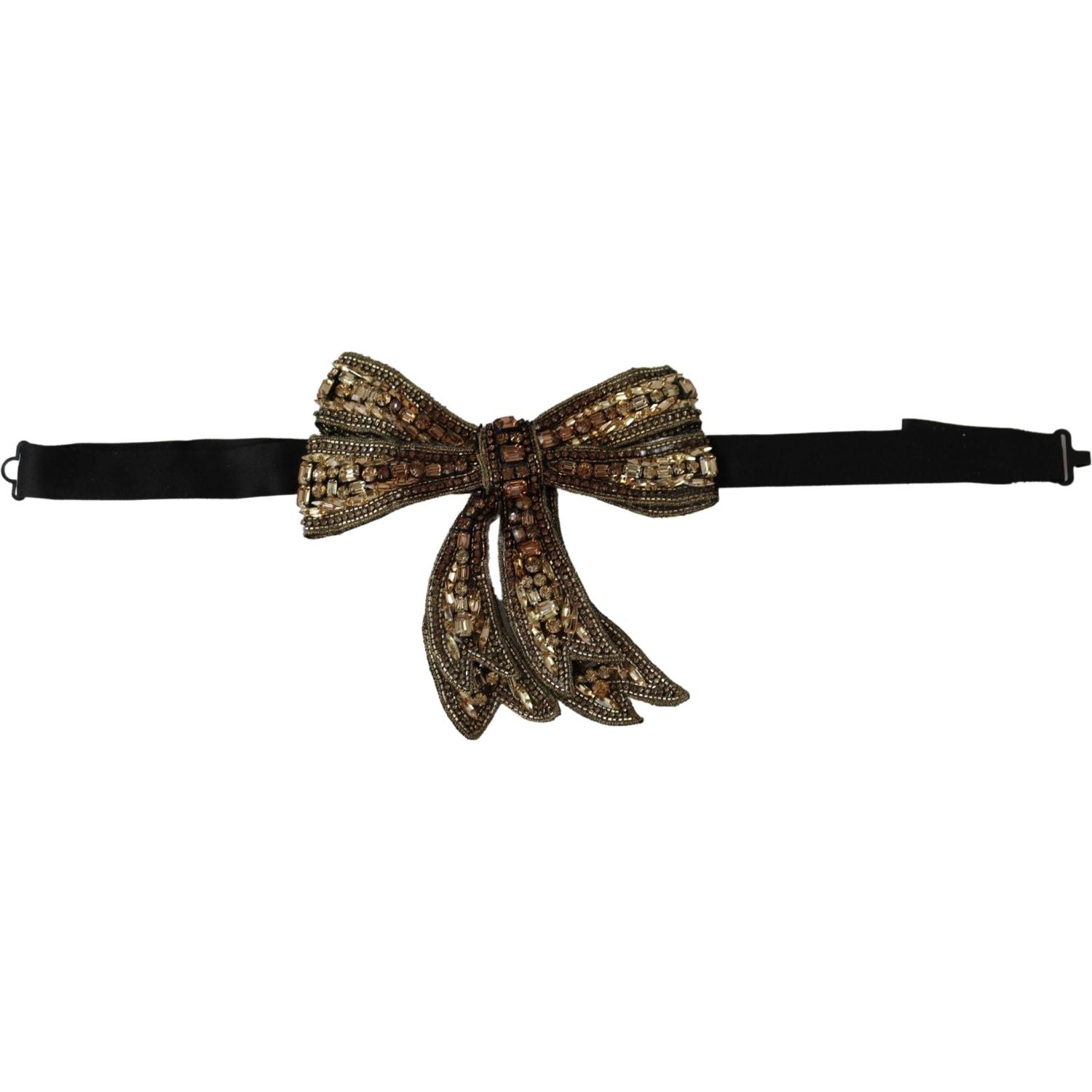 Dolce & Gabbana Gold Tone Silk Rhinestone Embellished Women Bowtie