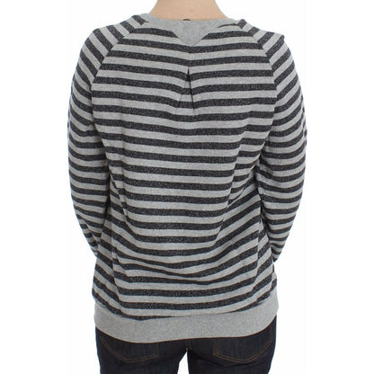 Exte Gray Striped Cotton Crewneck Sweater