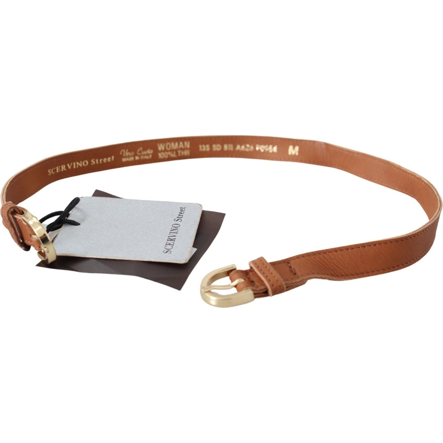 Scervino Street Light Brown Leather Gold Double Buckle Waist Belt Belt
