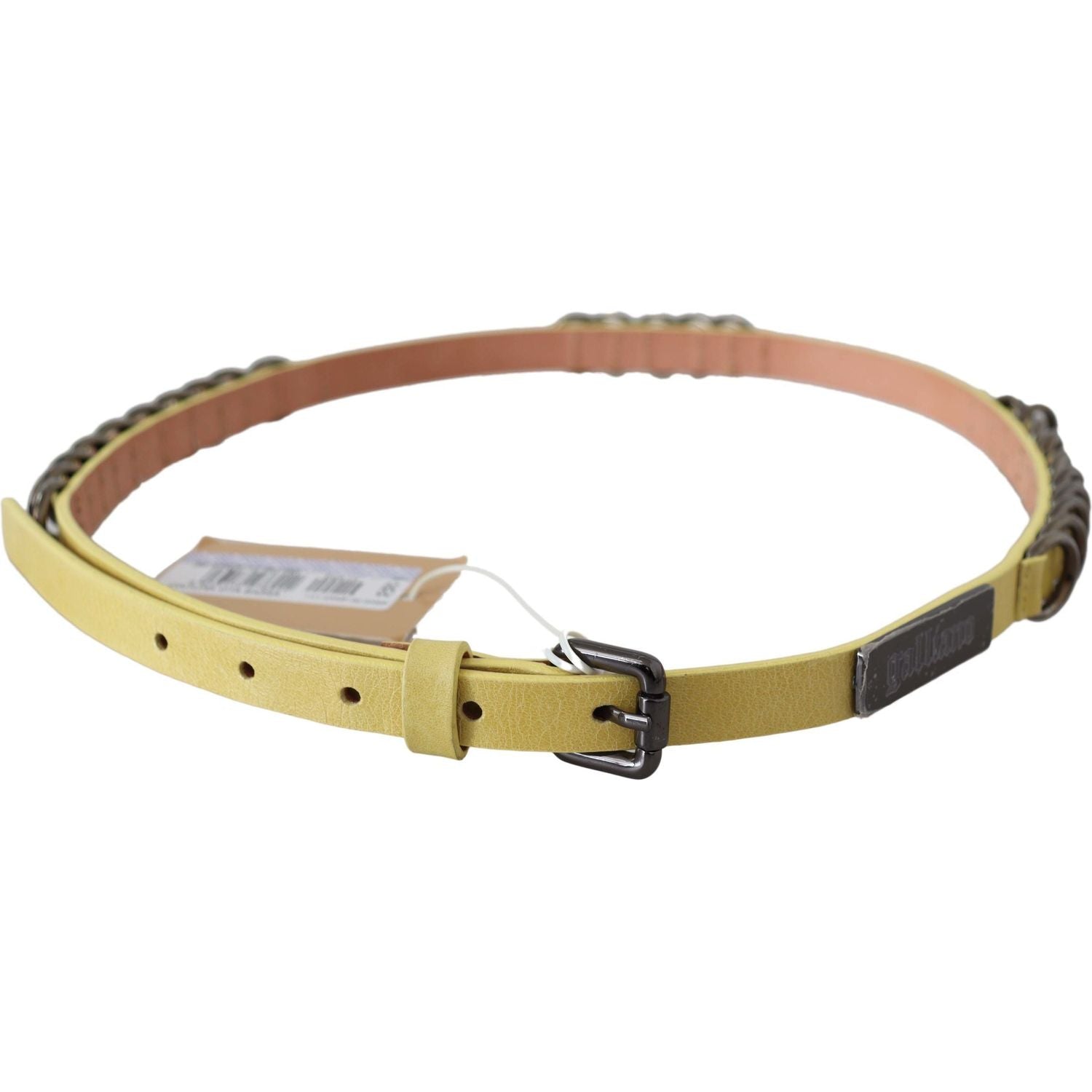 John Galliano Yellow Leather Luxury Slim Buckle Fancy Belt
