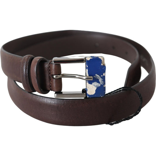 Costume National Brown Genuine Leather Silver Buckle Belt Belt
