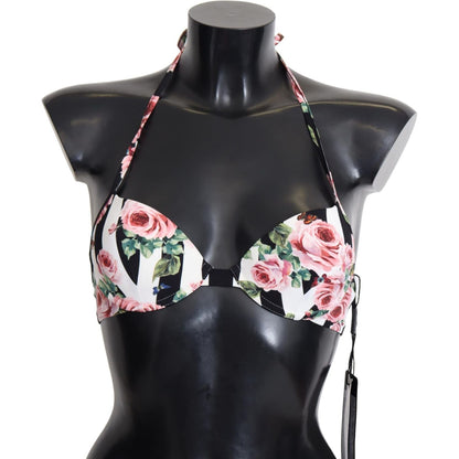 Dolce & Gabbana Multicolor Striped Rose Print Swimwear Bikini Tops