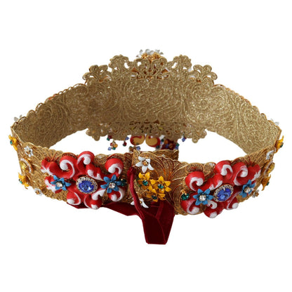 Dolce & Gabbana Embellished Floral Crystal Wide Waist Carretto Belt