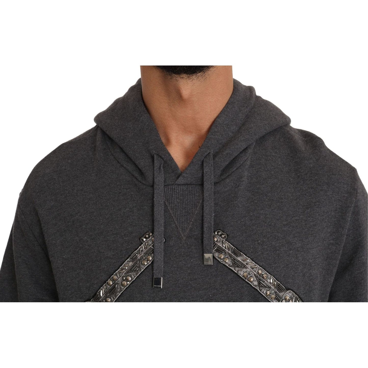 Dolce & Gabbana Gray Hooded Red Crystal Heart Gun Sweater TSH2520-48