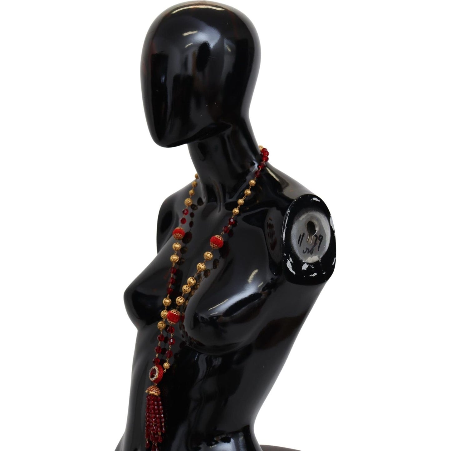 Dolce & Gabbana Gold Tone Brass Red Crystals Pendant Opera Chain Necklace Necklace