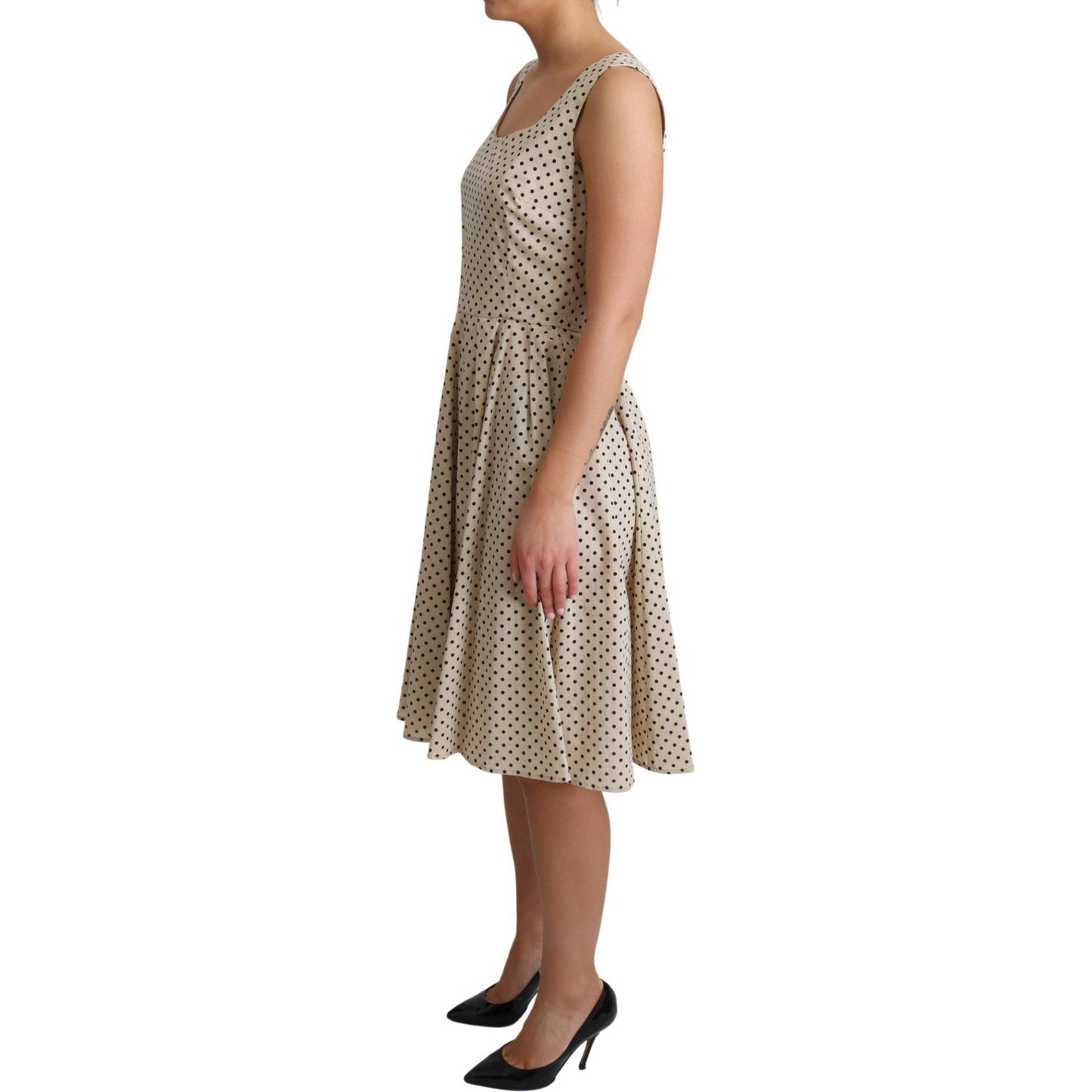 Dolce & Gabbana Beige Polka Dotted Cotton A-Line Dress Dresses