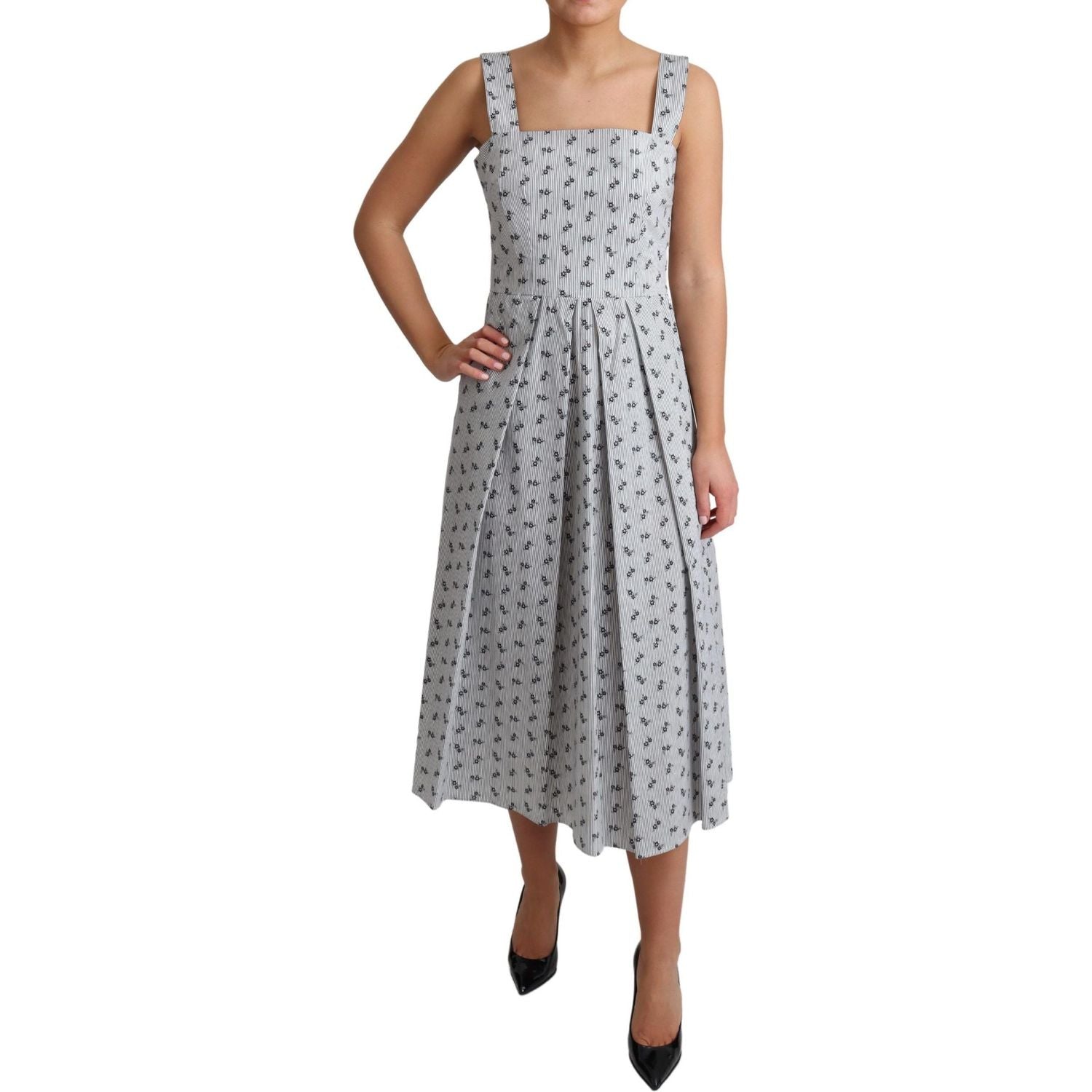 Dolce & Gabbana Blue White Floral Cotton A-Line Dress