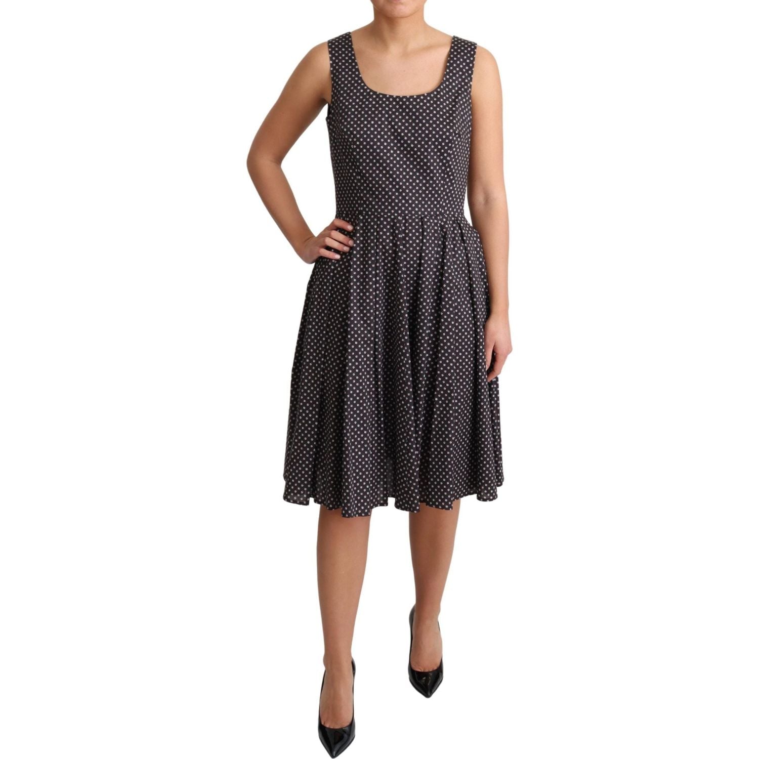 Dolce & Gabbana Black Floral Cotton A-Line Stretch Dress