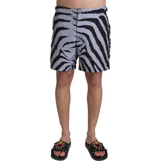 Dolce & Gabbana Gray Zebra Print Beachwear Shorts