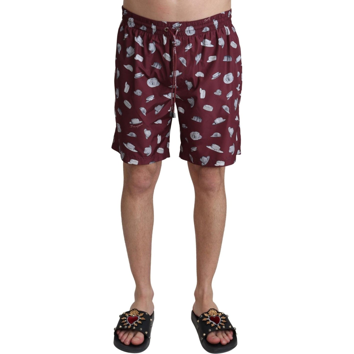 Dolce & Gabbana Maroon Hats Print Beachwear Shorts Swimwear Dolce & Gabbana