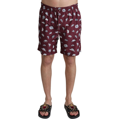 Dolce & Gabbana Maroon Hats Print Beachwear Shorts Swimwear Dolce & Gabbana