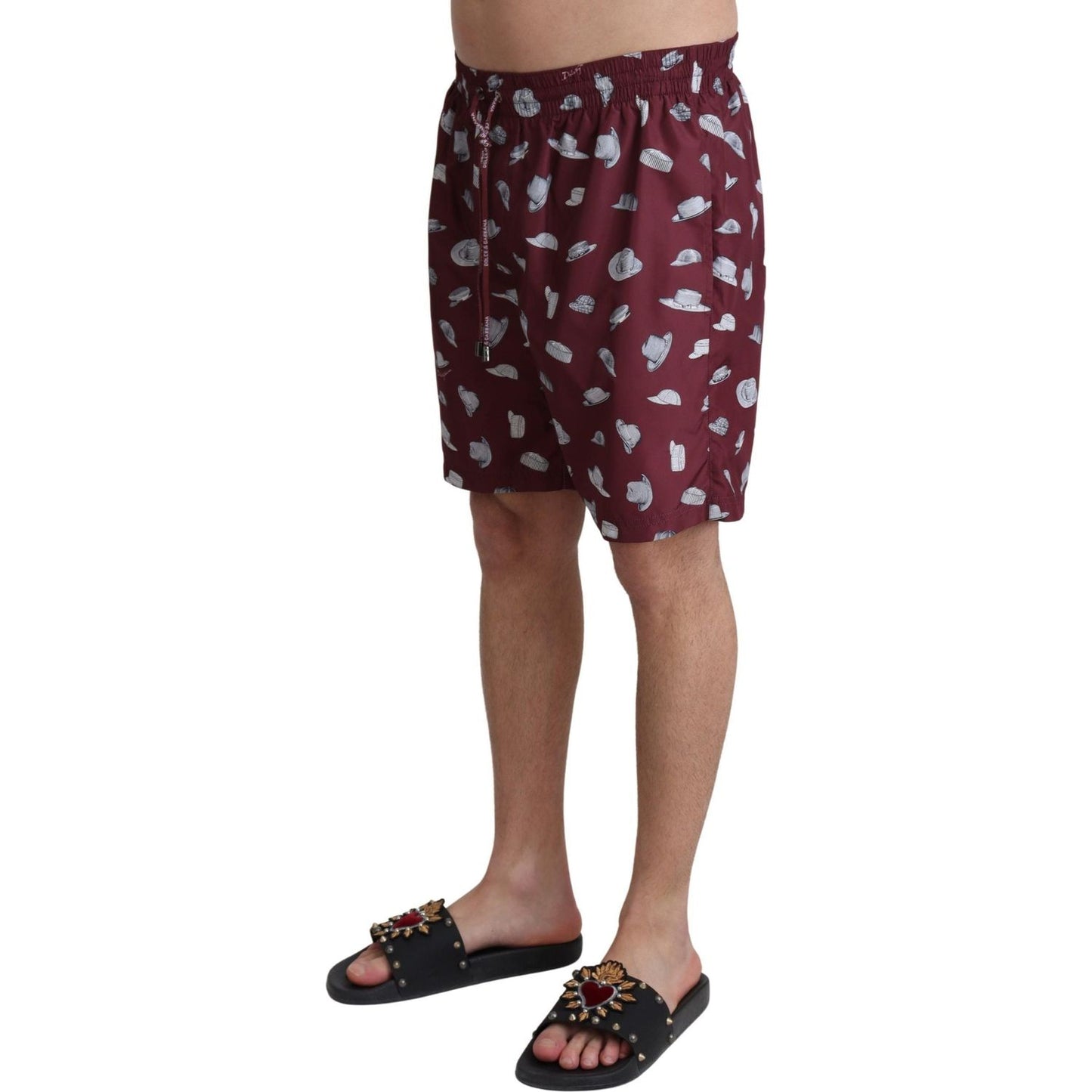 Dolce & Gabbana Maroon Hats Print Beachwear Shorts Swimwear Dolce & Gabbana