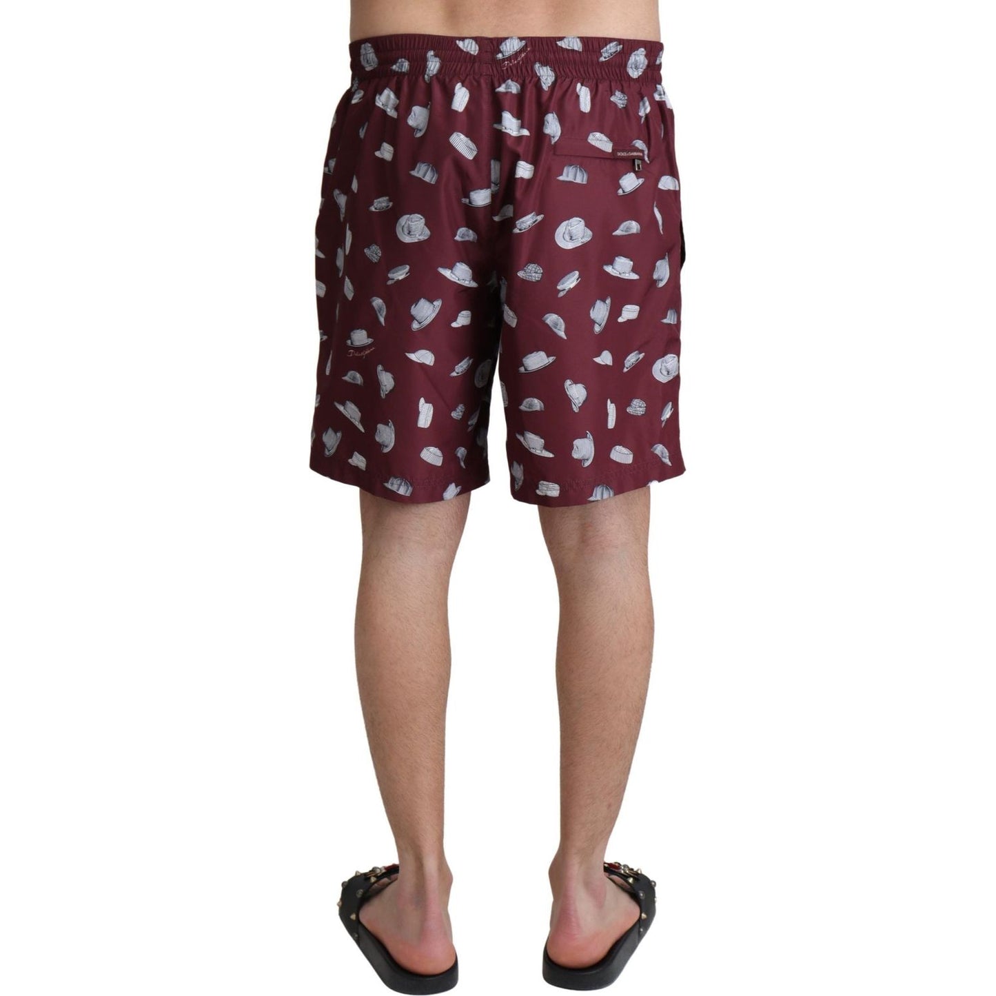 Dolce & Gabbana Maroon Hats Print Beachwear Shorts Swimwear Dolce & Gabbana