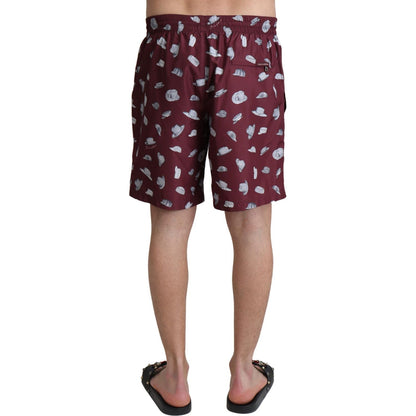 Dolce & Gabbana Maroon Hats Print Beachwear Shorts Swimwear Dolce & Gabbana