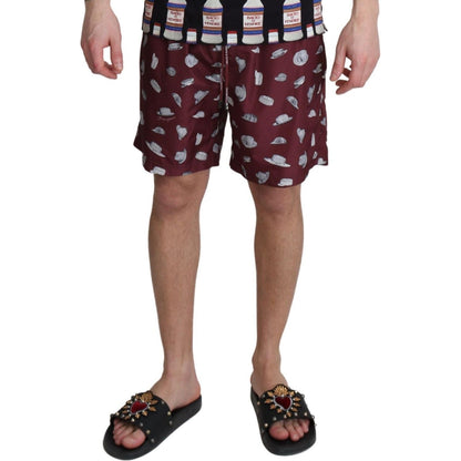 Dolce & Gabbana Maroon Hats Print Beachwear Shorts Swimwear Dolce & Gabbana