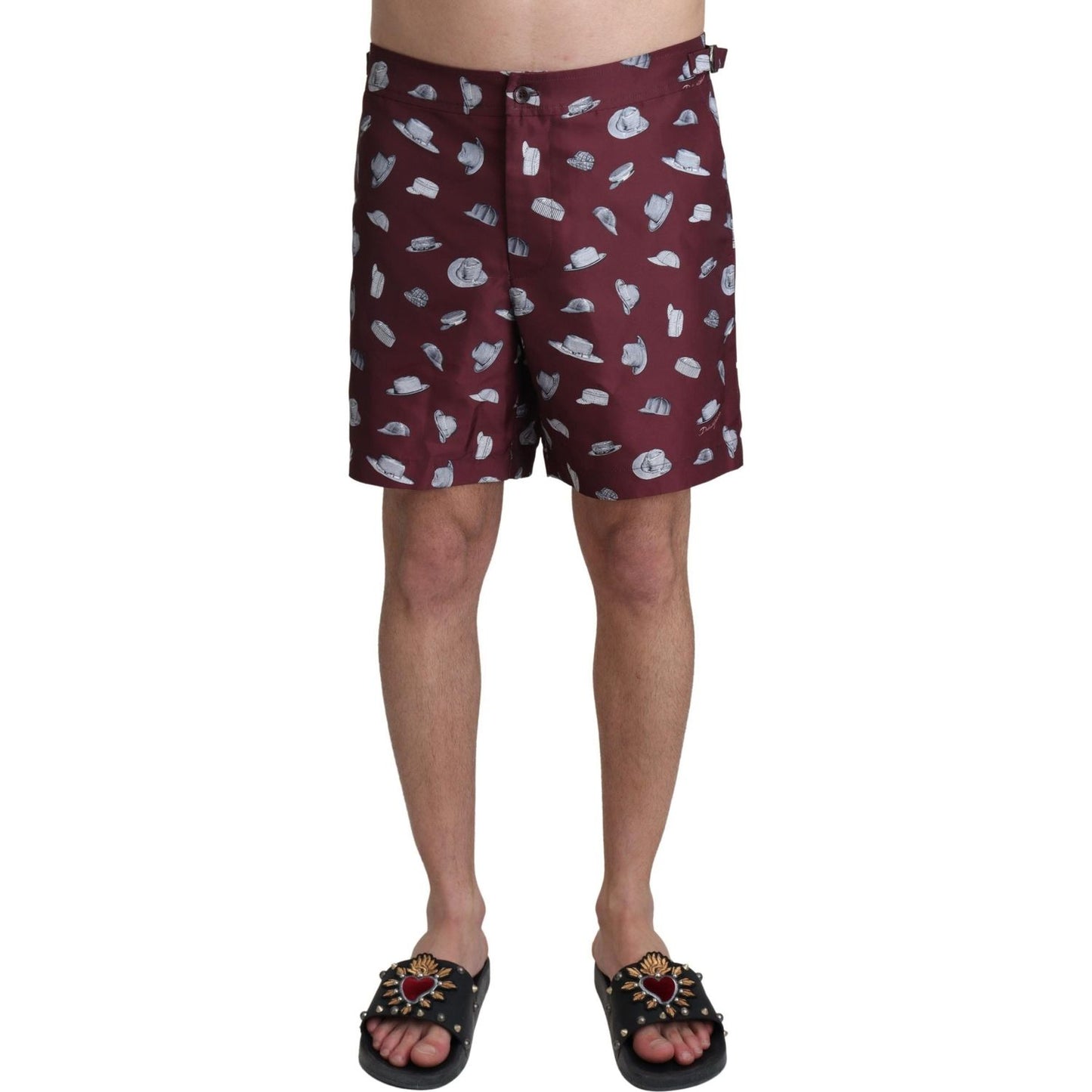 Dolce & Gabbana Maroon Hats Print Beachwear Shorts Swimwear Dolce & Gabbana