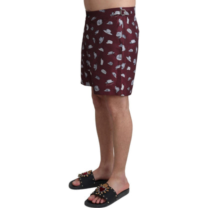 Dolce & Gabbana Maroon Hats Print Beachwear Shorts Swimwear Dolce & Gabbana
