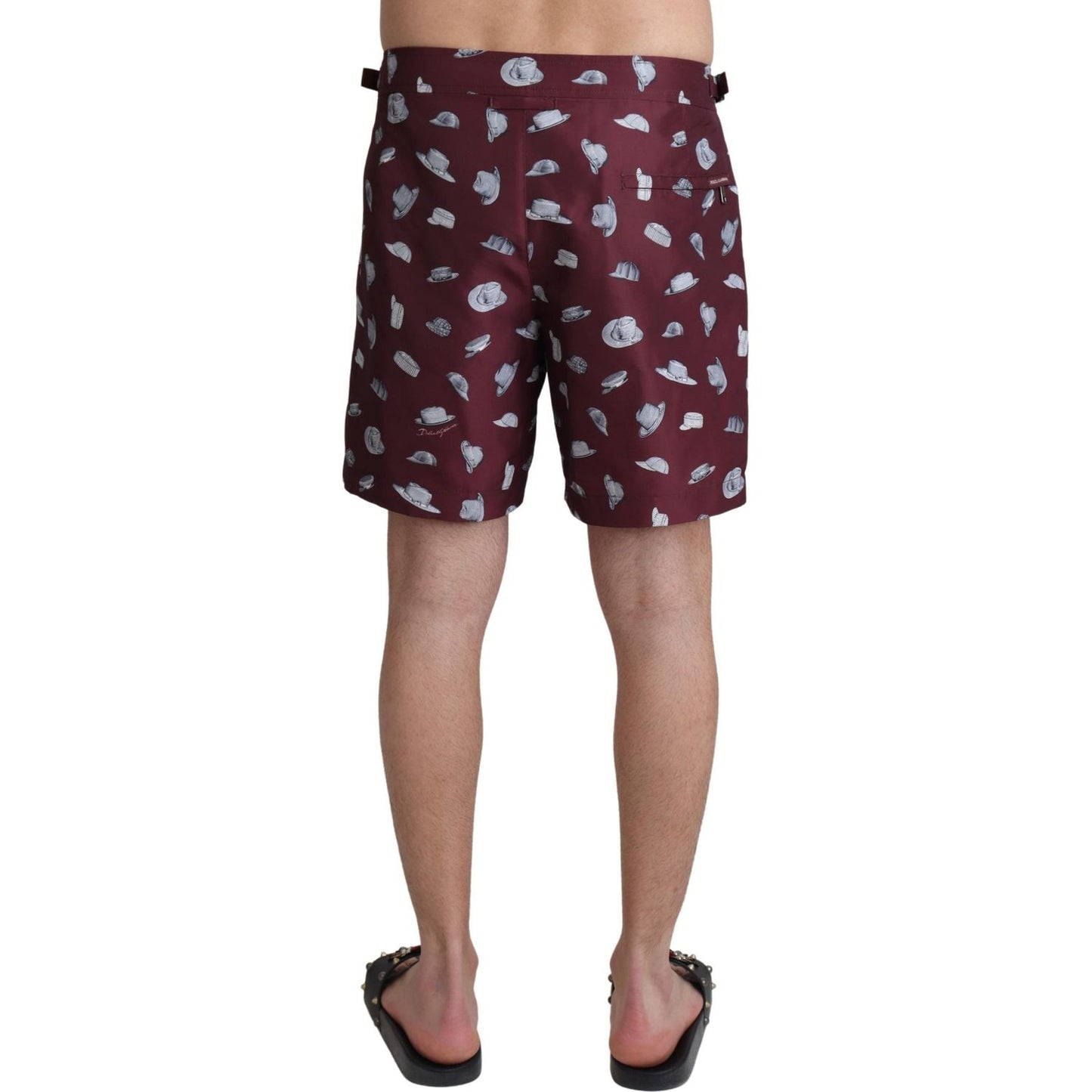 Dolce & Gabbana Maroon Hats Print Beachwear Shorts Swimwear Dolce & Gabbana
