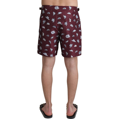 Dolce & Gabbana Maroon Hats Print Beachwear Shorts Swimwear Dolce & Gabbana
