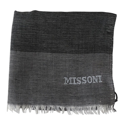 Missoni Gray Striped Wool Unisex Neck Wrap Fringes Scarf