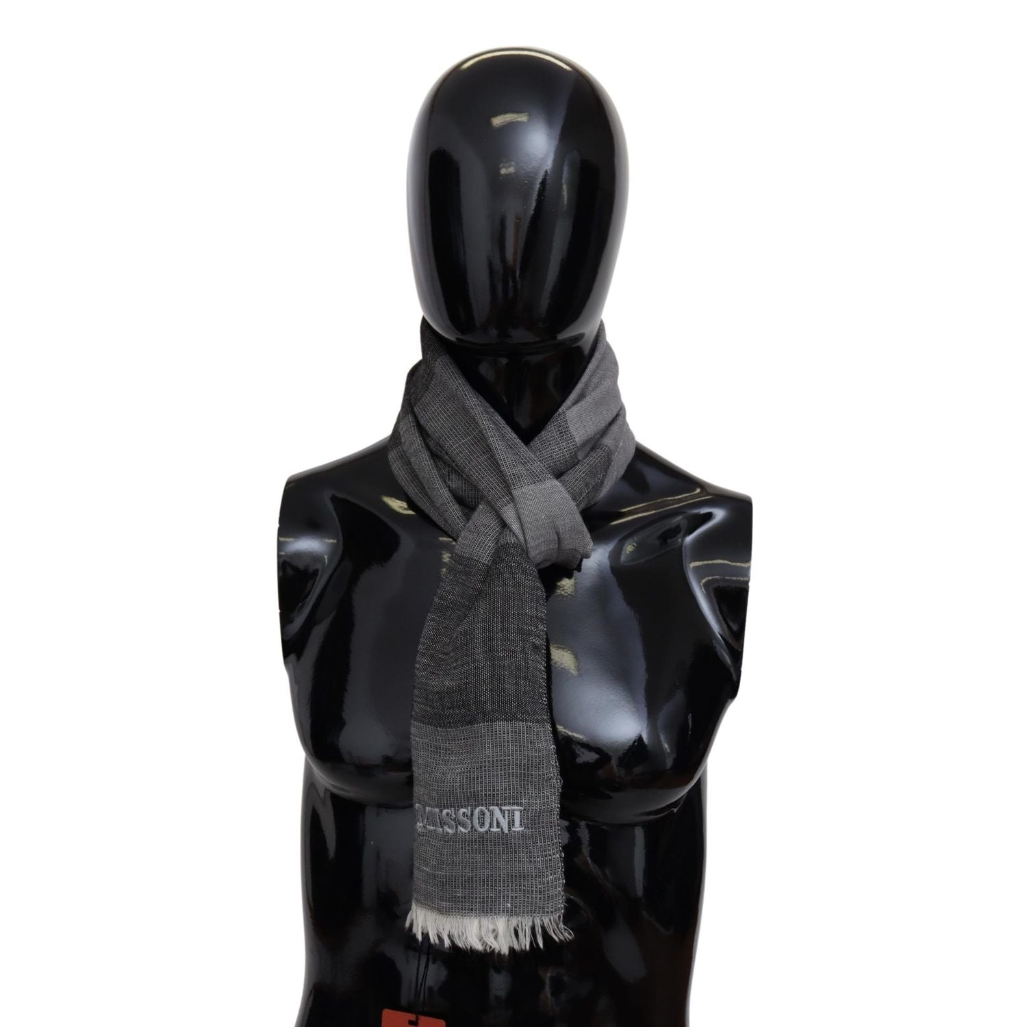 Missoni Gray Striped Wool Unisex Neck Wrap Fringes Scarf