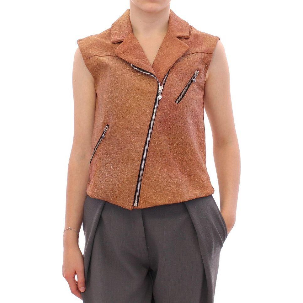 La Maison du Couturier Brown Leather Jacket Vest Coats & Jackets
