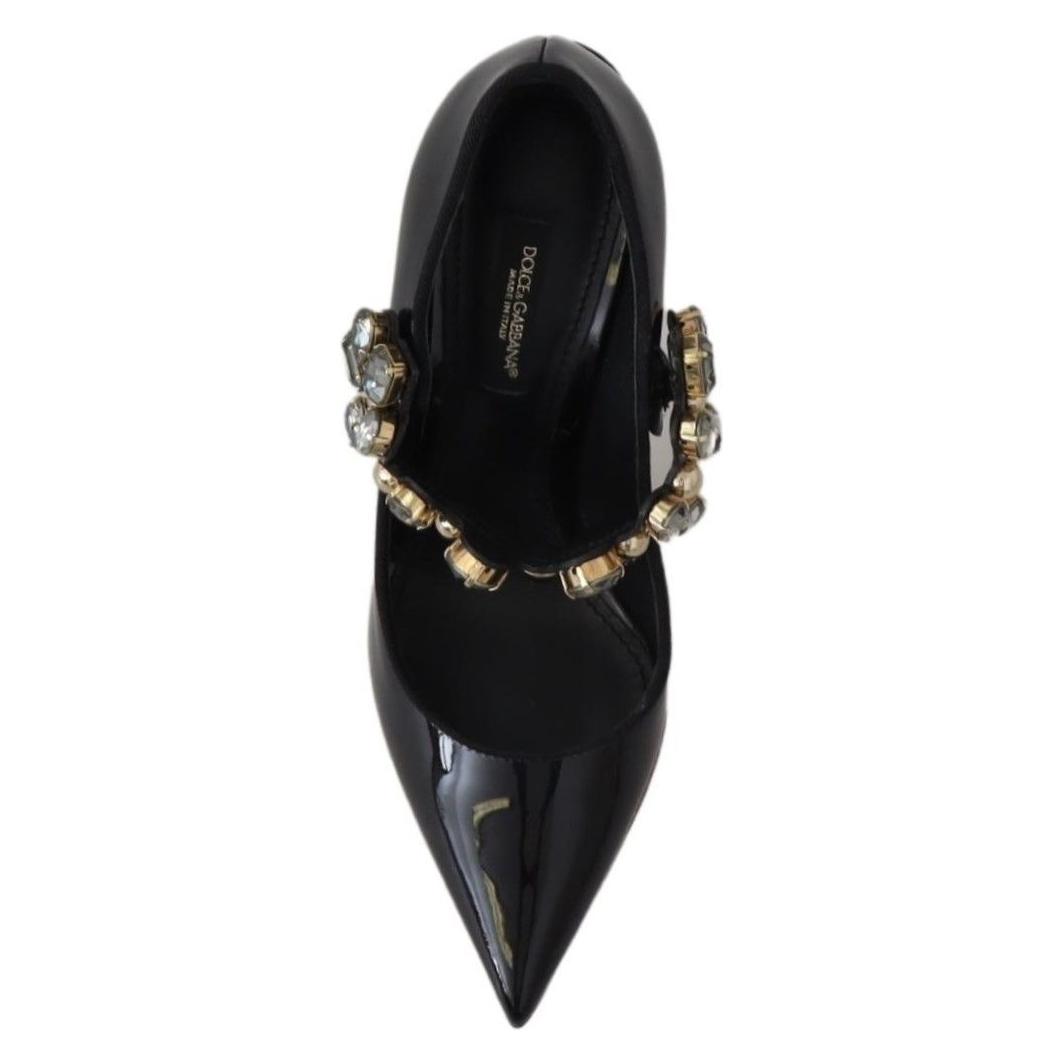 Dolce & Gabbana Black Leather Crystal Shoes Mary Jane Pumps