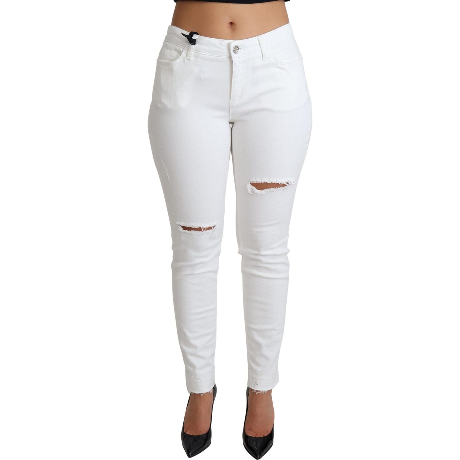 Dolce & Gabbana White Tattered Skinny Denim Cotton Stretch Jeans