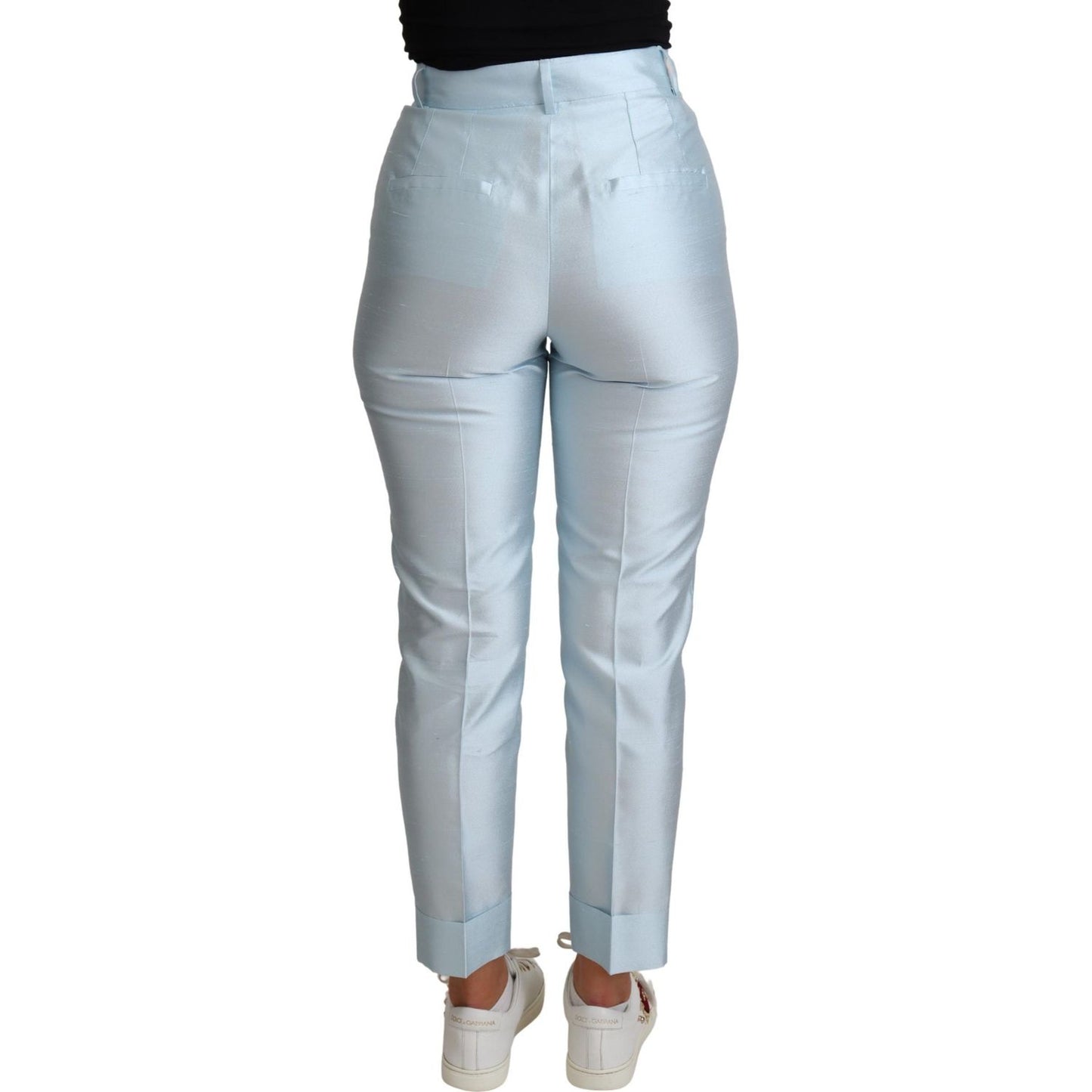 Dolce & Gabbana Light Blue Silk Cropped Tapered Trouser Pants