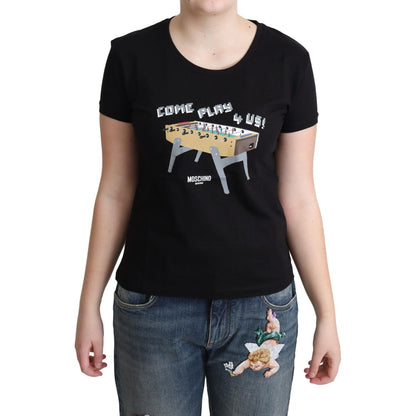 Moschino Black Cotton Come Play 4 Us Print Tops T-shirt