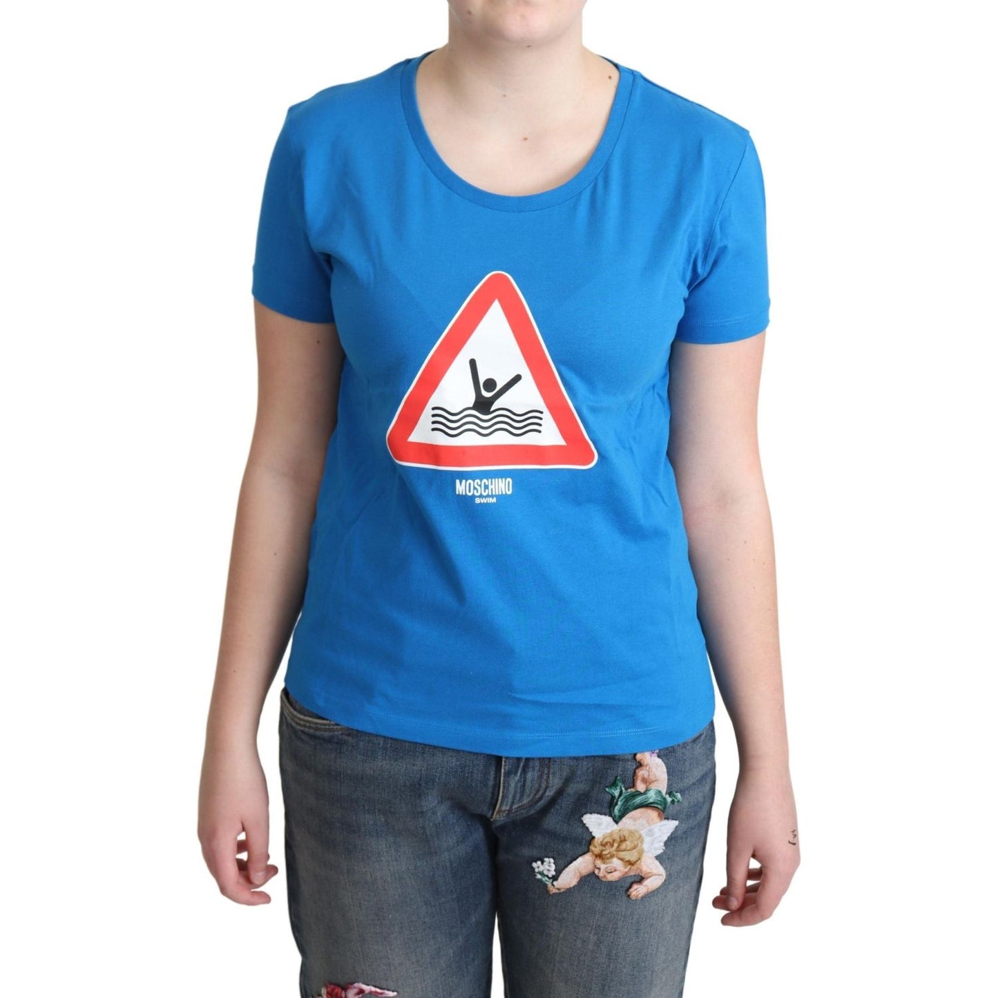 Moschino Blue Cotton Swim Graphic Triangle T-shirt