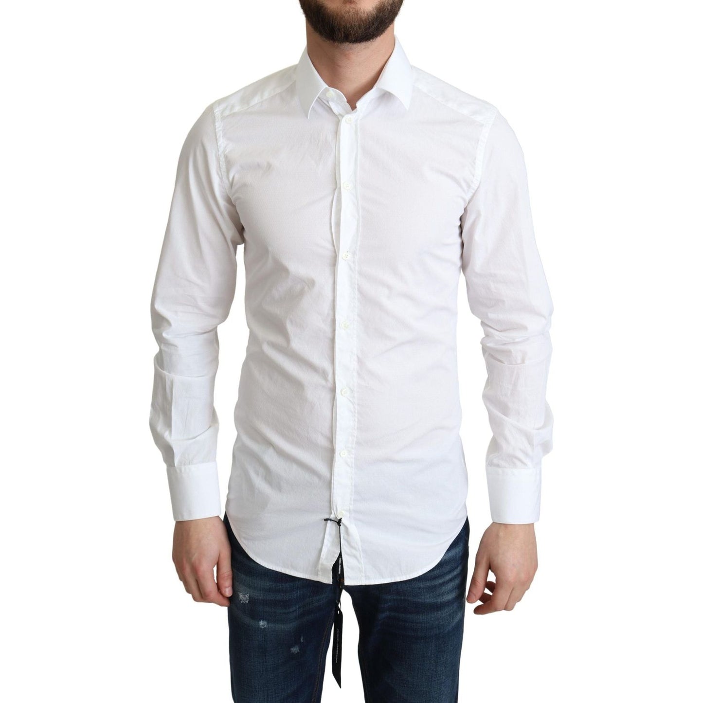 Dolce & Gabbana White Cotton Long Sleeves Men Formal Shirt Dolce & Gabbana