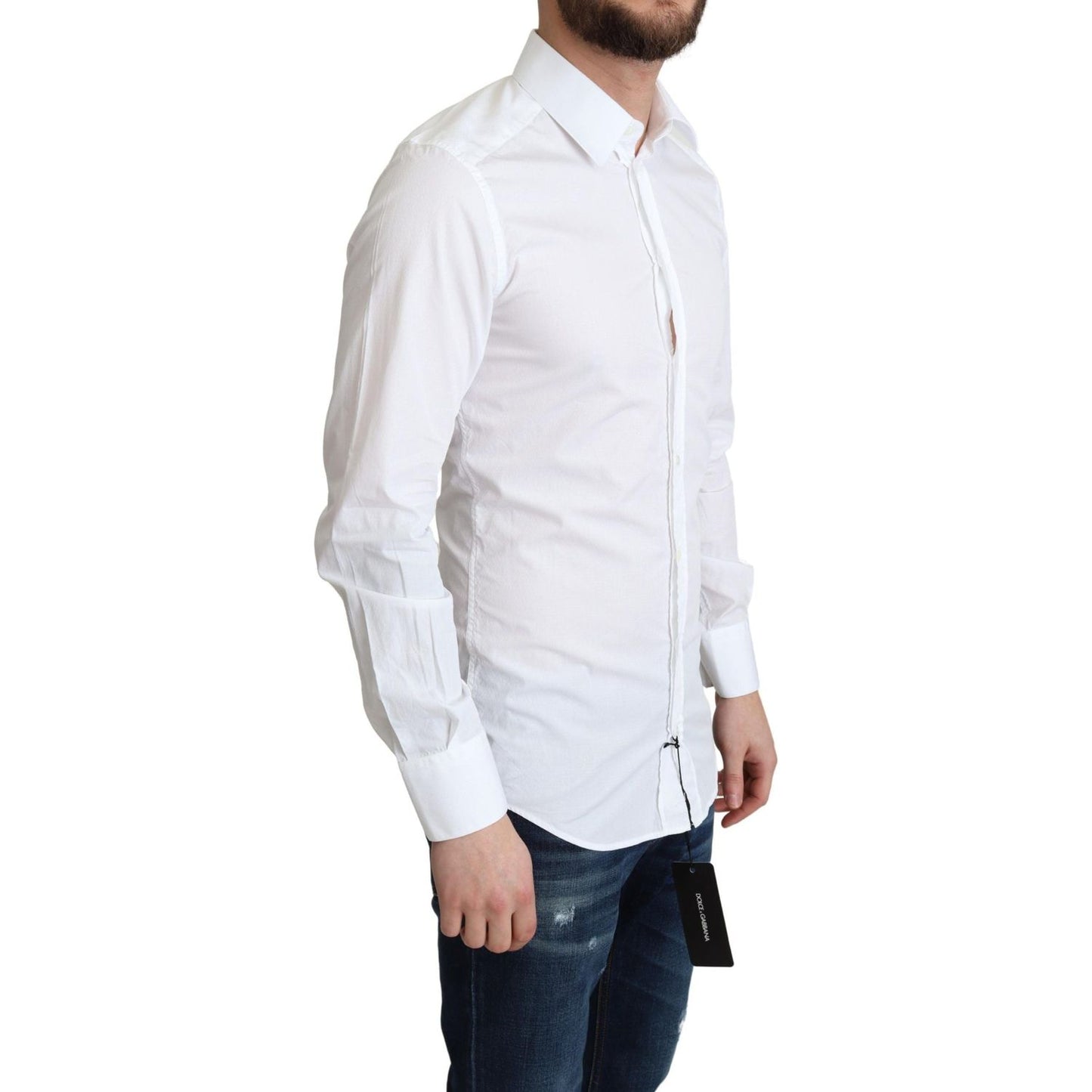 Dolce & Gabbana White Cotton Long Sleeves Men Formal Shirt Dolce & Gabbana