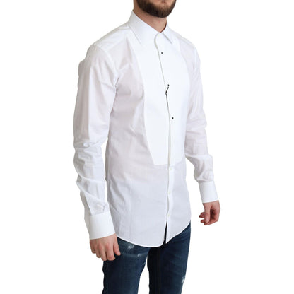 Dolce & Gabbana White Bib Cotton Poplin Men Formal Shirt Dolce & Gabbana
