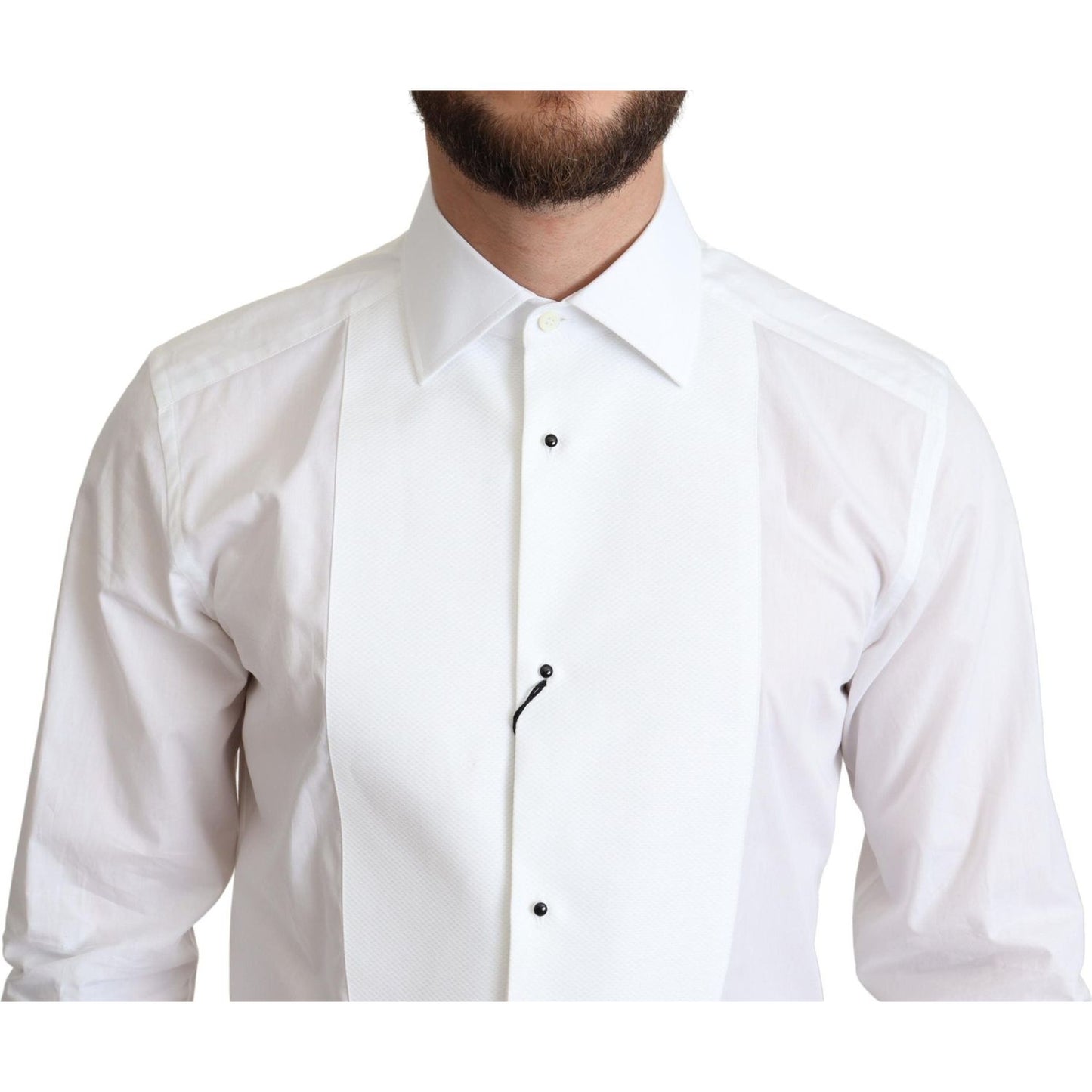 Dolce & Gabbana White Bib Cotton Poplin Men Formal Shirt Dolce & Gabbana