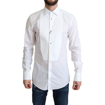 Dolce & Gabbana White Bib Cotton Poplin Men Formal Shirt Dolce & Gabbana