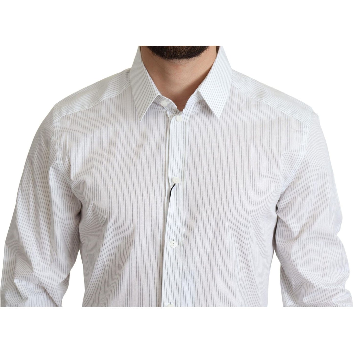 Dolce & Gabbana White Stripes Cotton Formal Dress Shirt Dolce & Gabbana