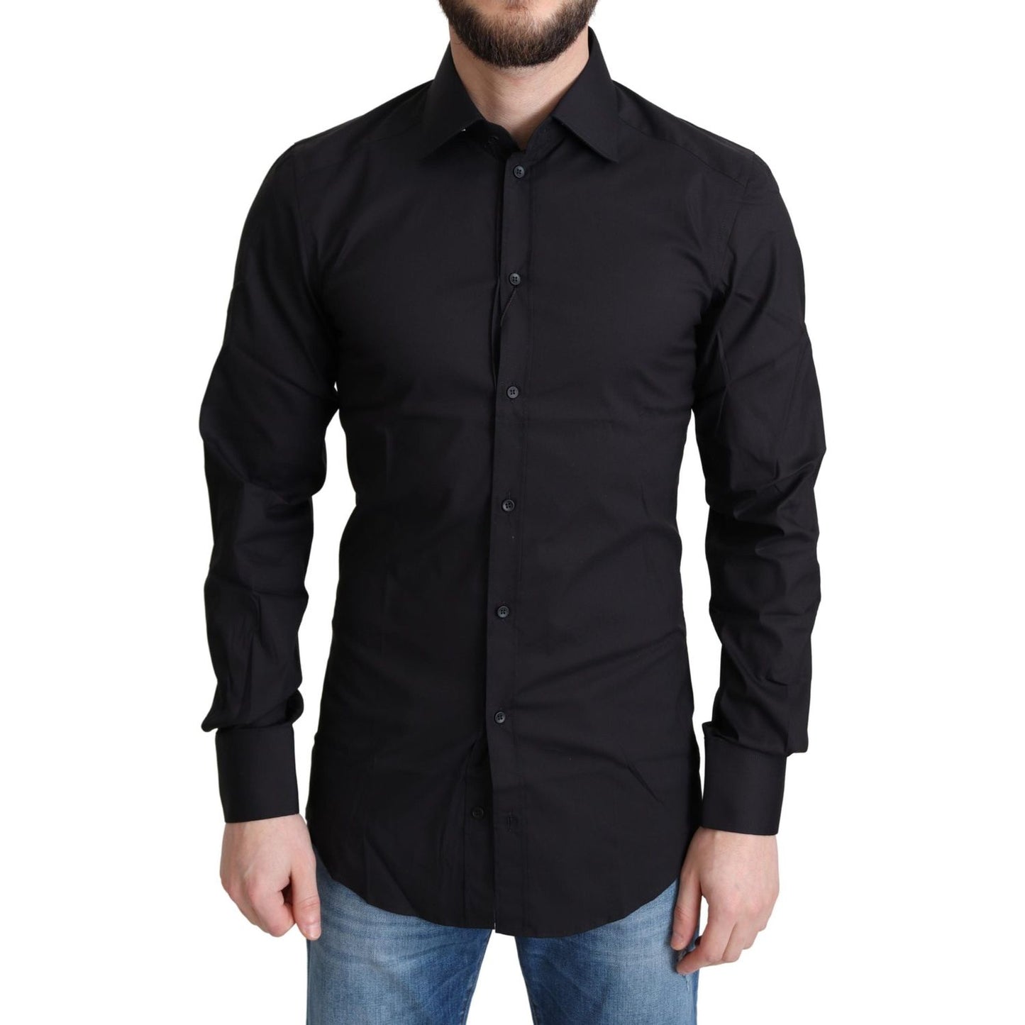 Dolce & Gabbana Black Cotton Blend Formal Dress Shirt Dolce & Gabbana