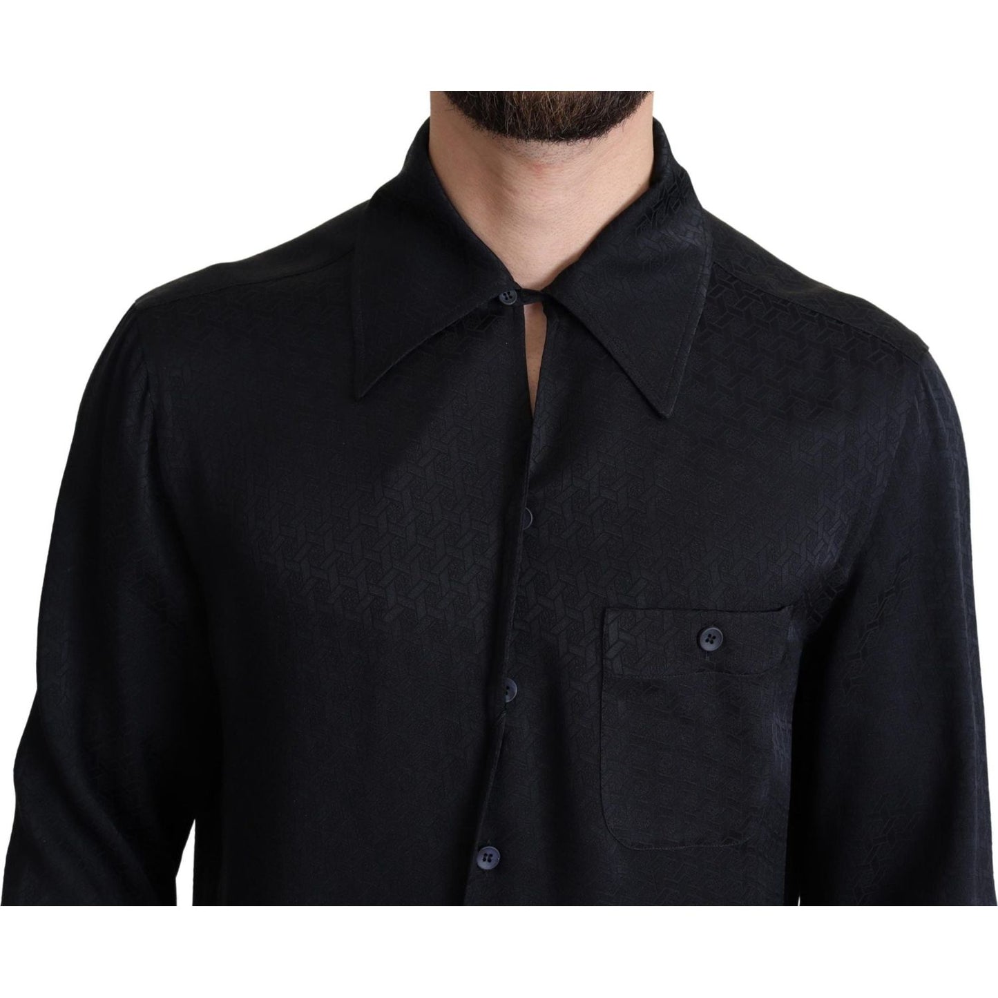 Dolce & Gabbana Black Jacquard Silk Casual Button Down Shirt Dolce & Gabbana