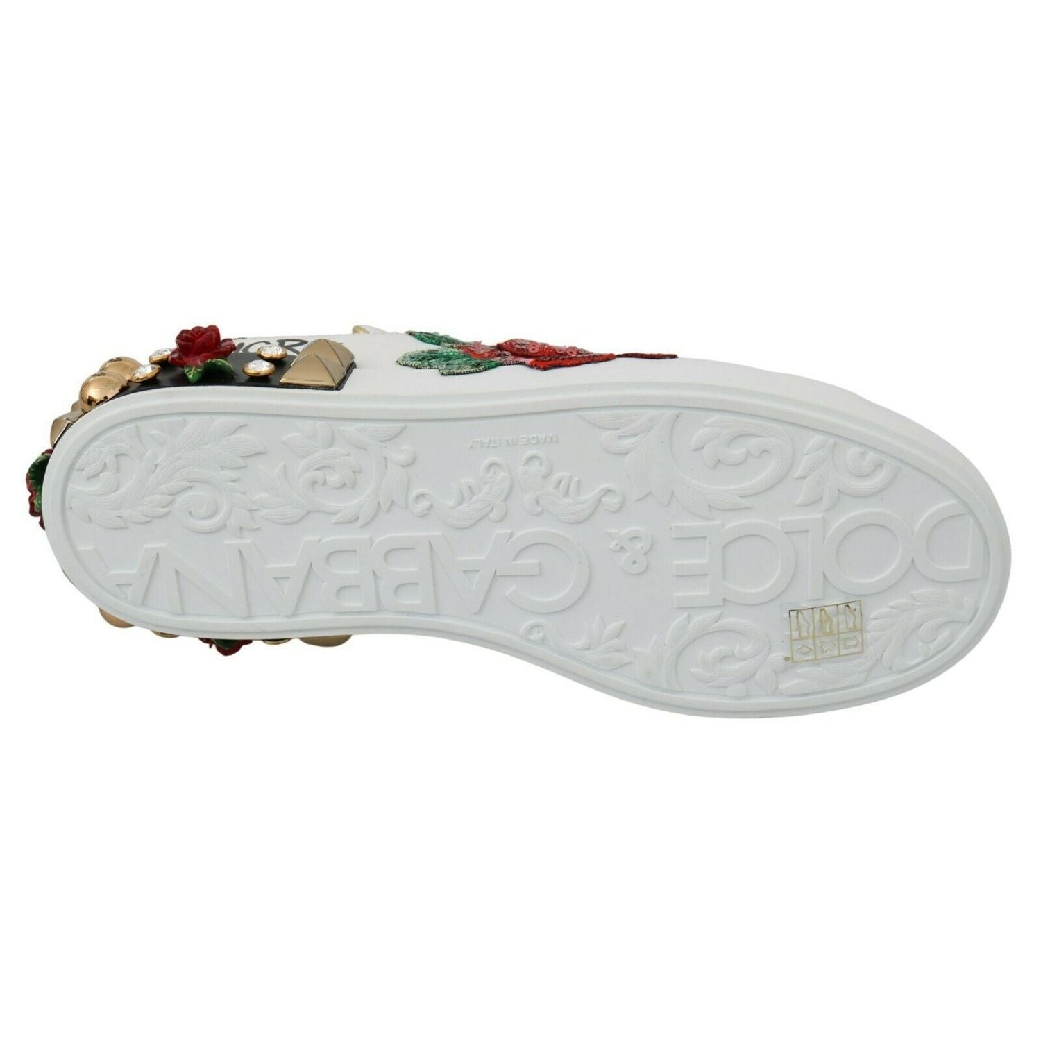 Dolce & Gabbana White Roses Sequined Crystal Womens Sneakers Shoes
